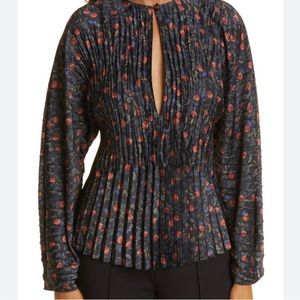 VINCE POMEGRANATE PLEATED V-NECK BLOUSE new with tags xs